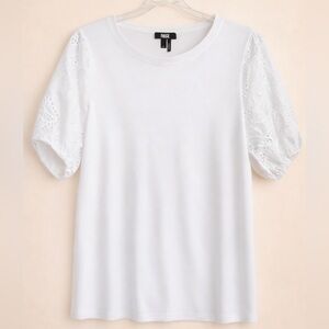 PAIGE White Eyelet Sleeve Tee Size: Small